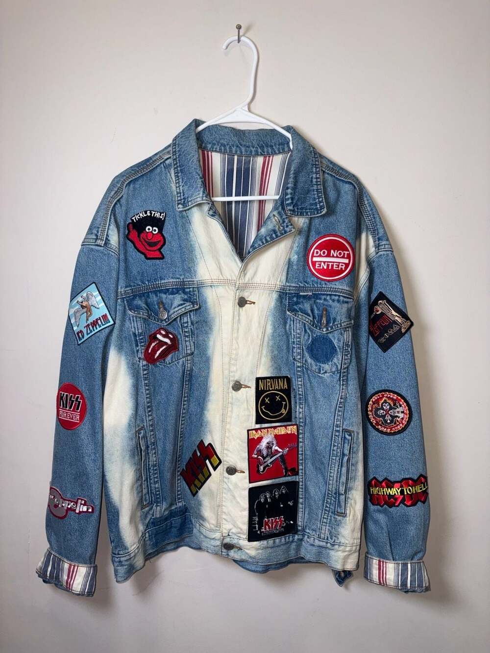 Custom Made Men's Denim Jacket with Rock Band Patches